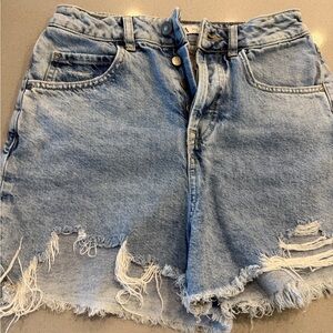 Zara Light Blue Distressed Jean Shorts